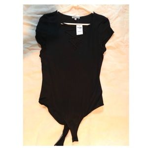 Black lace up bodysuit